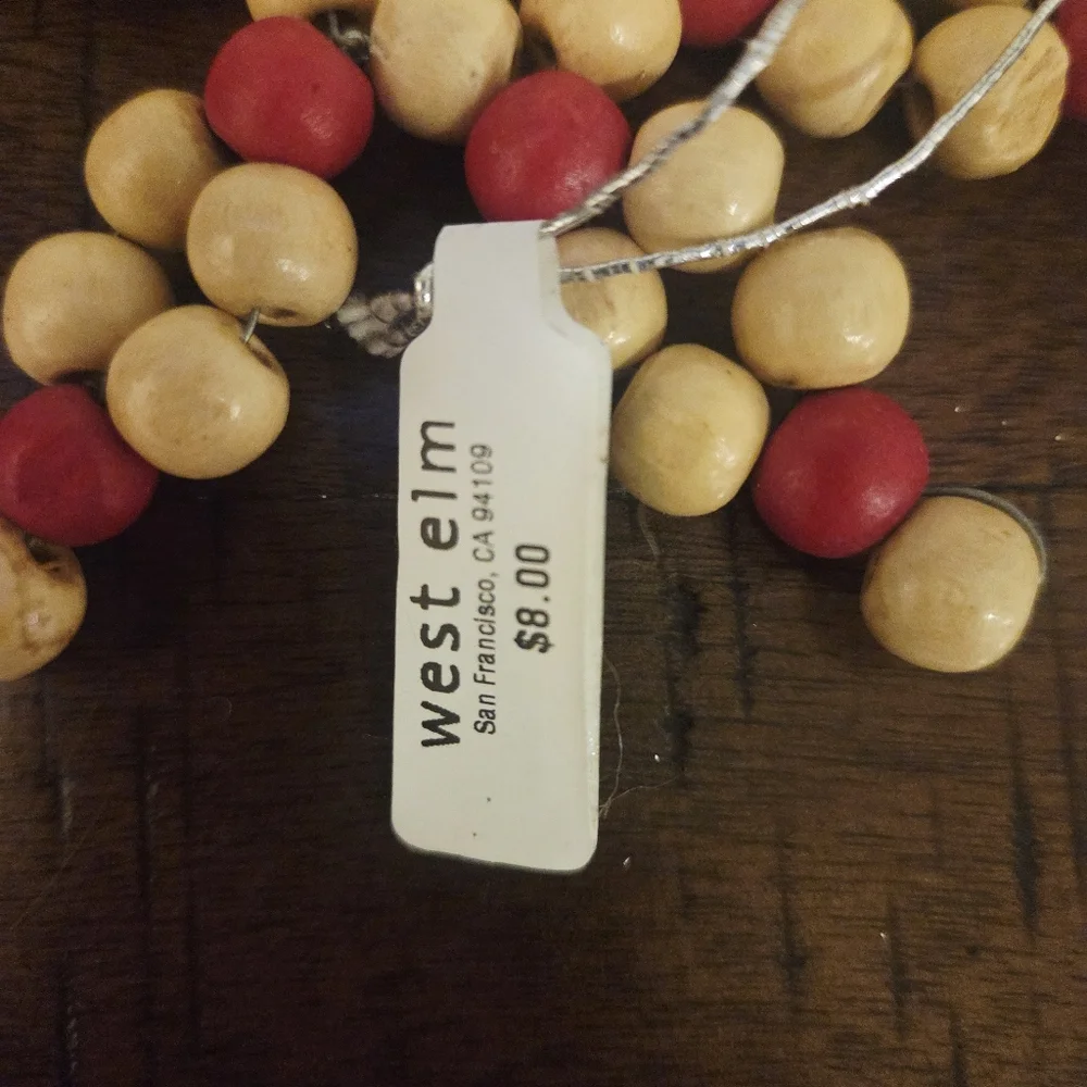 West Elm Wood Beads Red Star Snowflake Ornaments Christmas Tree Decor Set Of 6